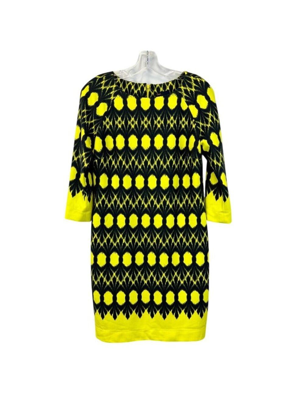 Just Taylor Womens Sheath Dress Yellow/Navy Geometric 3/4 Sleeve Size 4